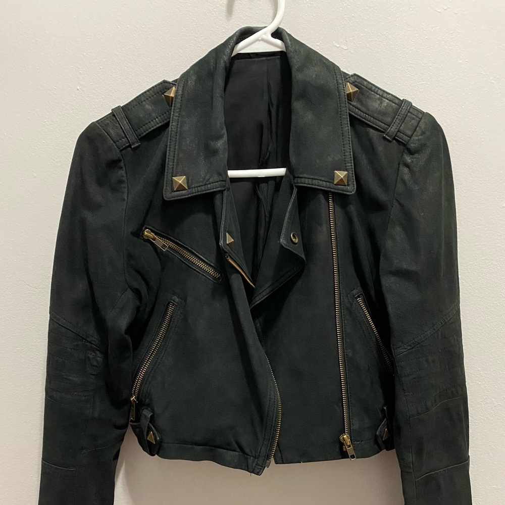 Crop fauz leather jacket